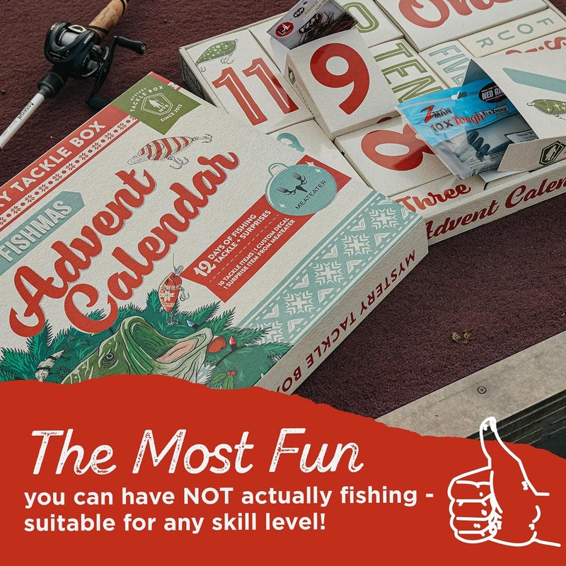 Catch Co Mystery Tackle Box 12 Days of Fishmas Advent Calendar – Bass Fishing Lure Gift Set with 35 baits & lures including 10 Premium Baits, Holiday Decal & Meateater Trivia Pack - Image 4